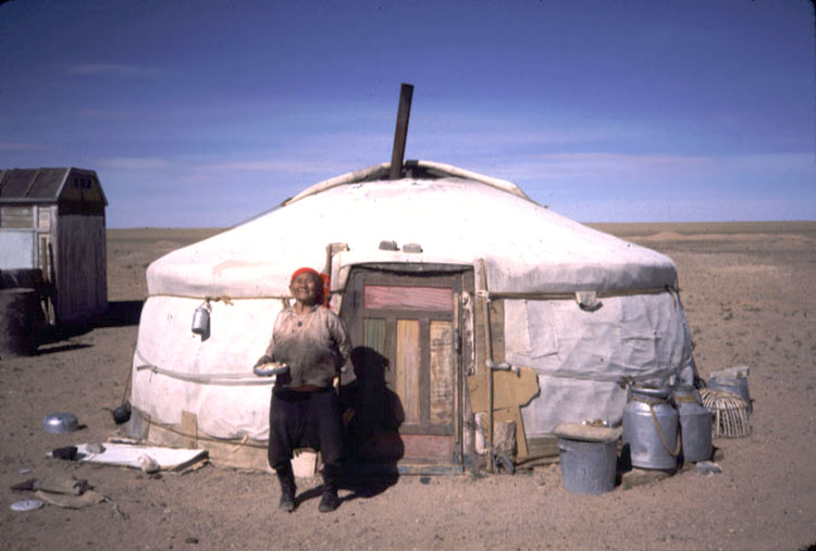 There was an old lady who lived in a yurt... The barrels are water.