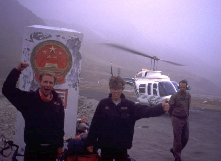 Kunjarab Pass on the Karkoram Hiway. The Karkoram Hiway goes for 1000 miles from Kashgar to Islamabad. Bell helicopters was testing their high-altitude models here, at 16,000 feet.